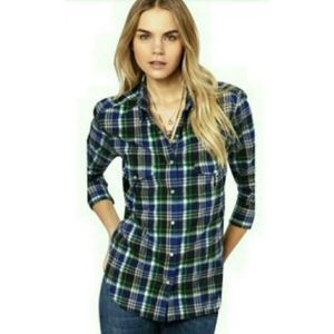 IRO Blue Brushed Cotton Plaid Sylvia Button Down Top Size 0